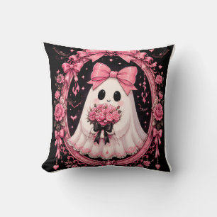 Cojín Decorativo Fantasma Bailarina Coquette de Halloween con Lazo