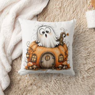 Cojín Decorativo Fantasma Caprichoso en Casa de Calabaza