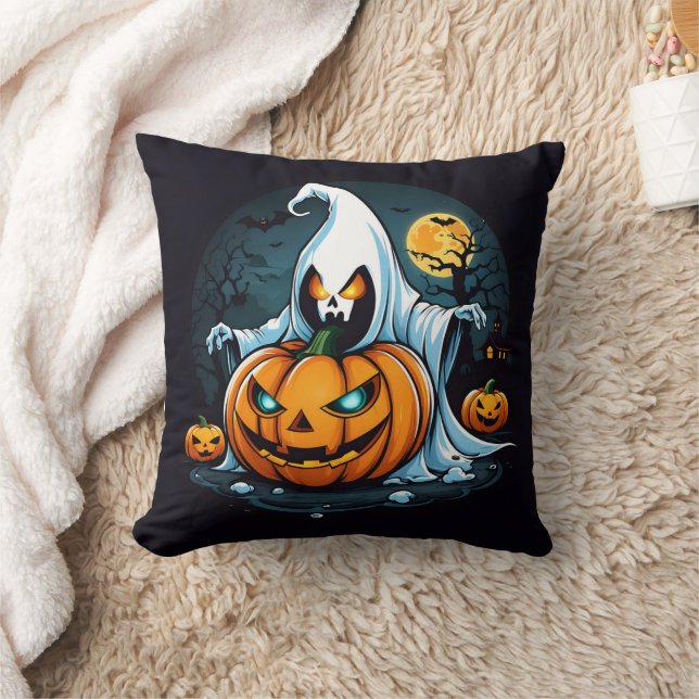 Cojín Decorativo Fantasma con calabazas brillantes en Halloween (Manta)