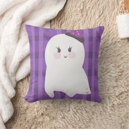 Cojín Decorativo Fantasma de cuadros púrpura de Halloween