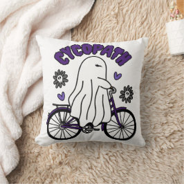 Cojín Decorativo Fantasma de Cycopath Halloween en bicicleta morada
