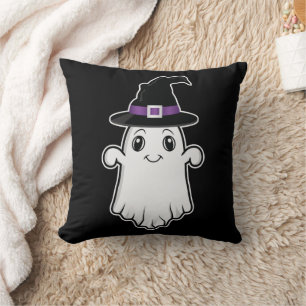 Cojín Decorativo Fantasma de dibujos animados sonriendo con sombrer