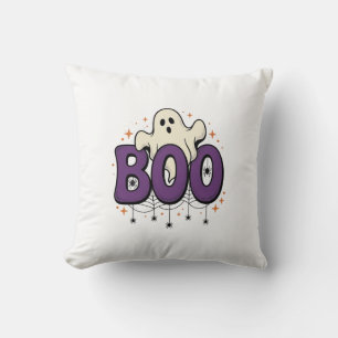 Cojín Decorativo Fantasma de Halloween Boo Araña Divertida Vintage_