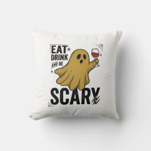 Cojín Decorativo Fantasma de Halloween Come Bebe Y Sé Espantoso Vin