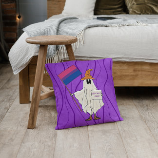 Cojín Decorativo Fantasma De Halloween Con Bandera Bisexual