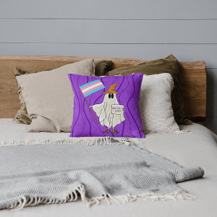 Cojín Decorativo Fantasma De Halloween Con Bandera Transgénero