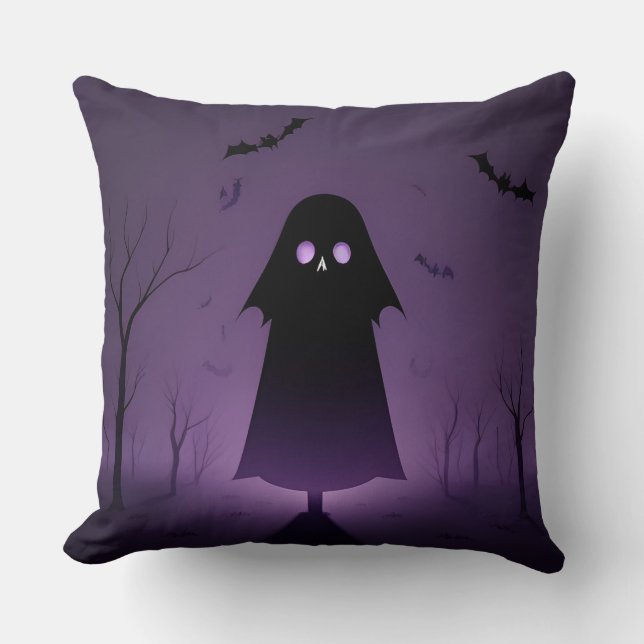 Cojín Decorativo Fantasma de Halloween con murciélagos (Anverso)