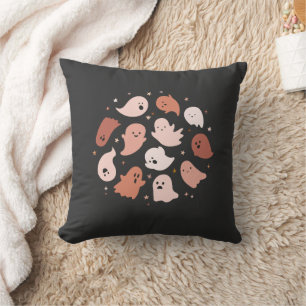 Cojín Decorativo Fantasma de Halloween Naranja Rosa Lindo