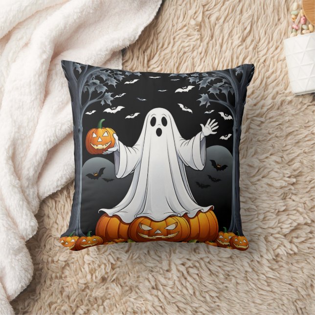 Cojín Decorativo Fantasma de Halloween rodeada de calabazas y murci (Manta)