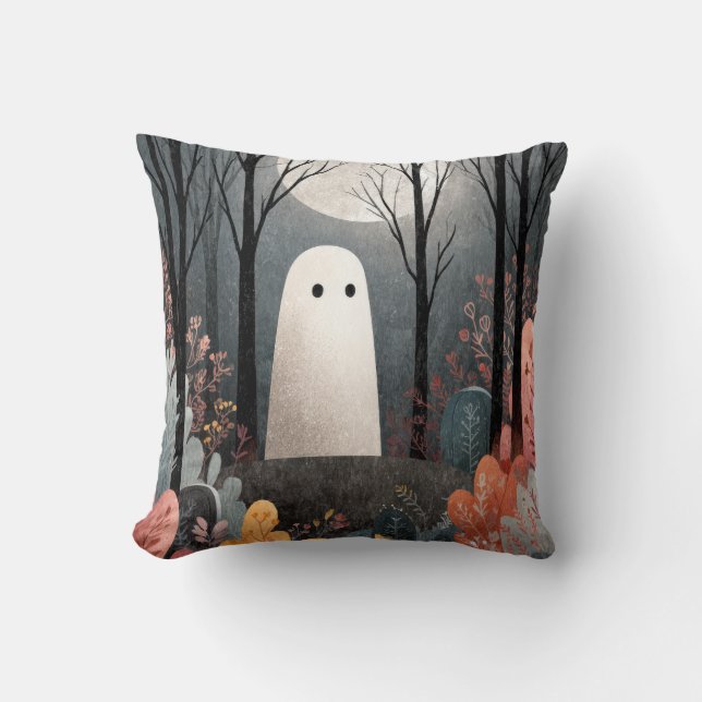 Cojín Decorativo Fantasma de la embrujada acuarela de Halloween (Anverso)