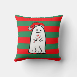 Cojín Decorativo Fantasma de Navidad en rayas rojas y verdes