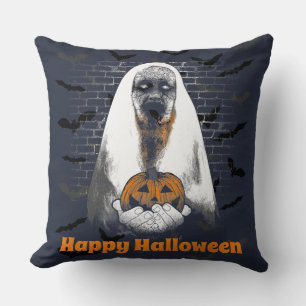 Cojín Decorativo Fantasma espeluznante con Jack O Lantern Halloween