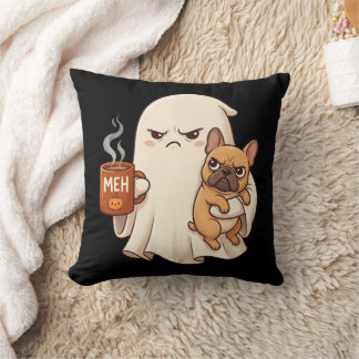 Cojín Decorativo Fantasma Gruñón de Bulldog Francés con Café Espelu
