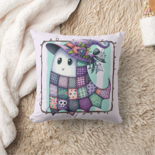 Cojín Decorativo Fantasma Halloween con retazos morados - Decoració