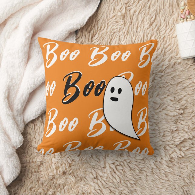 Cojín Decorativo Fantasma Halloween naranja blanco negro (Manta)