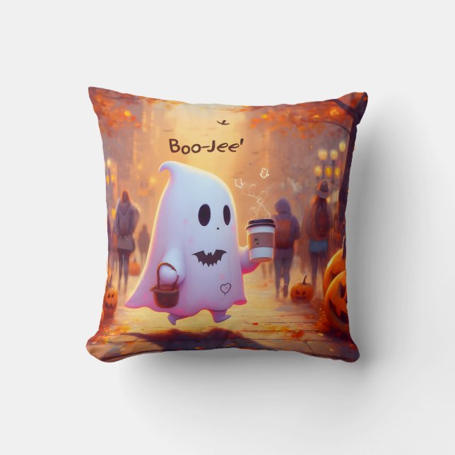 Cojín Decorativo Fantasma lindo, apúrate con el fiesta (Anverso)