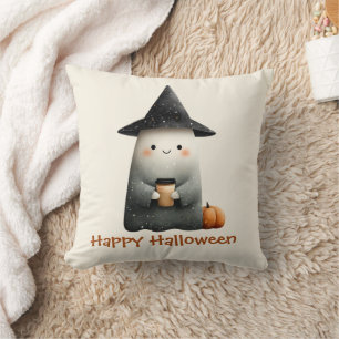 Cojín Decorativo Fantasma lindo con café Halloween