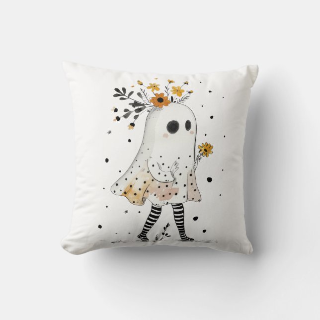 Cojín Decorativo Fantasma lindo con girasoles Halloween sinusal (Anverso)