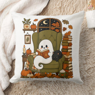 Cojín Decorativo Fantasma Lindo Leyendo Libro Gato Negro Otoño Cala