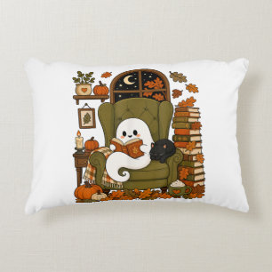 Cojín Decorativo Fantasma Lindo Leyendo Libro Gato Negro Otoño Cala