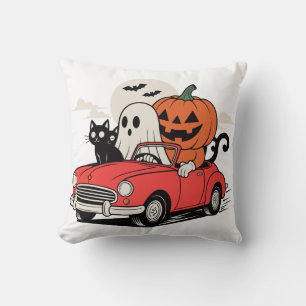 Cojín Decorativo Fantasma Retro de Halloween conduciendo un coche r