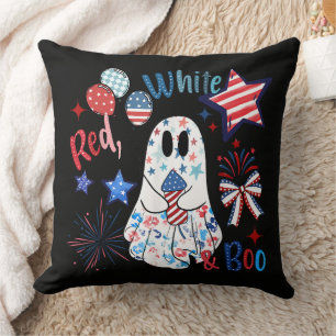 Cojín Decorativo Fantasma Rojo Blanco Boo Patriótico Halloween 4 de