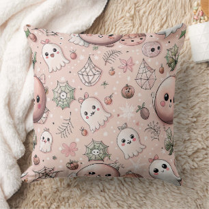 Cojín Decorativo Fantasma rosa y pastel de Halloween sin problemas