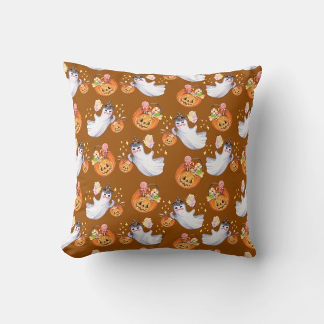 Cojín Decorativo Fantasma y dulces de Halloween tote de patrón inin (Anverso)