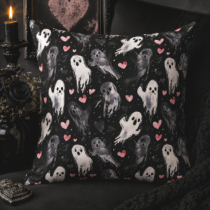 Cojín Decorativo Fantasmagórico San Valentín: Fantasmas y Corazones