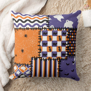 Cojín Decorativo Fantasmas de gatos en el patchwork de Halloween