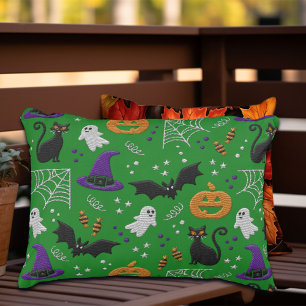 Cojín Decorativo Fantasmas de gatos negros murmuran patrón verde Ha