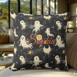 Cojín Decorativo Fantasmas de medianoche y lunas doradas – Hallowee