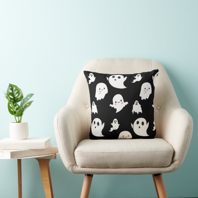 Cojín Decorativo Fantasmas modernos y adorables Halloween negro (Silla)