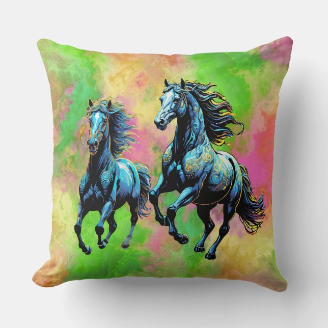 Cojín Decorativo Fantástico Dos Caballos Galopantes (Anverso)