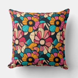 Cojín Decorativo Fantástico patrón floral retro en Berry y Naranja