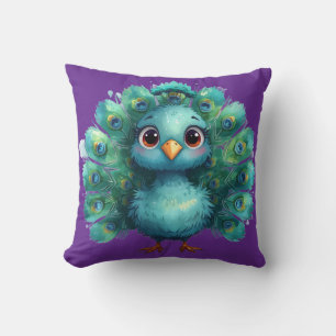 Cojín Decorativo Fantástico pavo real azul adorable