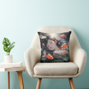 Cojín Decorativo Fantasy Anime Chica y carpas
