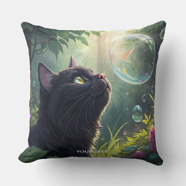 Cojín Decorativo Fantasy Cute Black Cat Forest (Anverso)