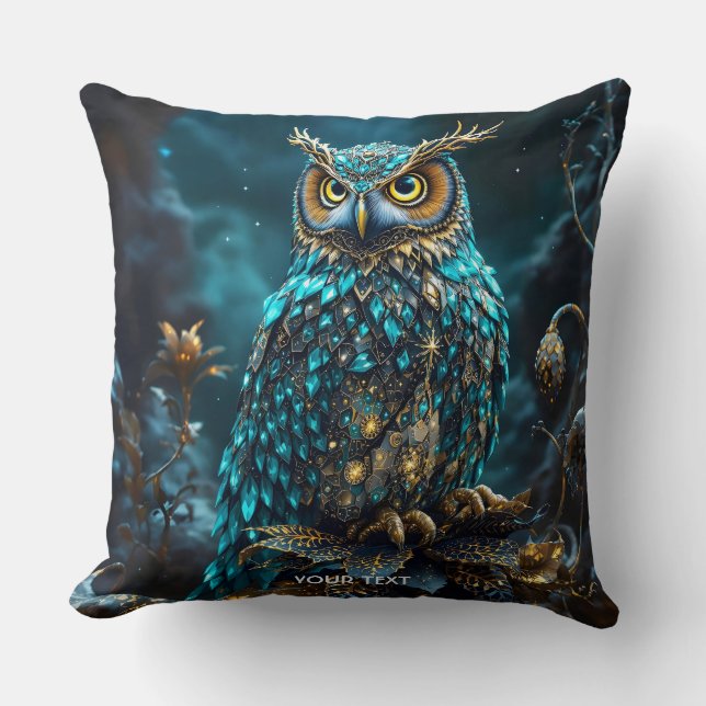 Cojín Decorativo Fantasy Cute Brass Turquoise Owl (Anverso)