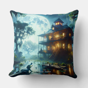Cojín Decorativo Fantasy Cute Cabaña Lago Crocodile