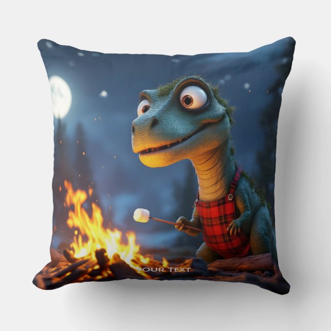 Cojín Decorativo Fantasy Cute Dino Campfire Moon (Anverso)