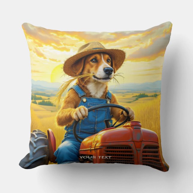 Cojín Decorativo Fantasy Cute Dog Tractor Straw (Anverso)