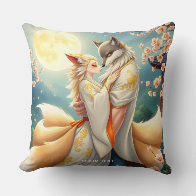 Cojín Decorativo Fantasy Cute Fox Sakura Moon (Anverso)