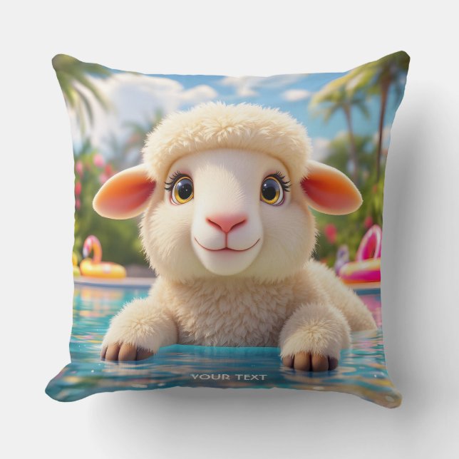 Cojín Decorativo Fantasy Cute Happy Sheep Pool (Anverso)