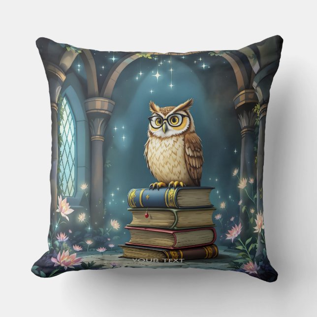 Cojín Decorativo Fantasy Cute Owl Glasses Libros (Anverso)