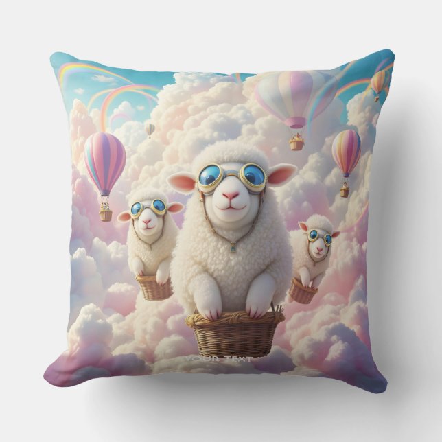 Cojín Decorativo Fantasy Cute Pastel Family Sheep (Anverso)