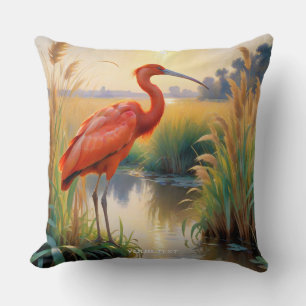 Cojín Decorativo Fantasy Cute Scarlet Ibis por la noche