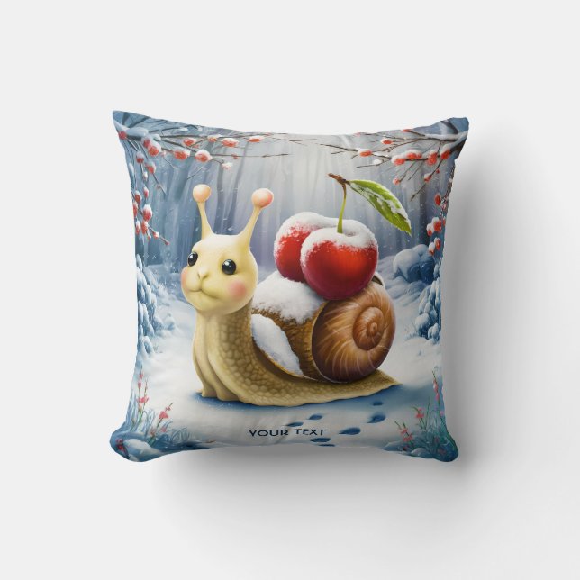 Cojín Decorativo Fantasy Cute Snail Cherry Winter (Anverso)