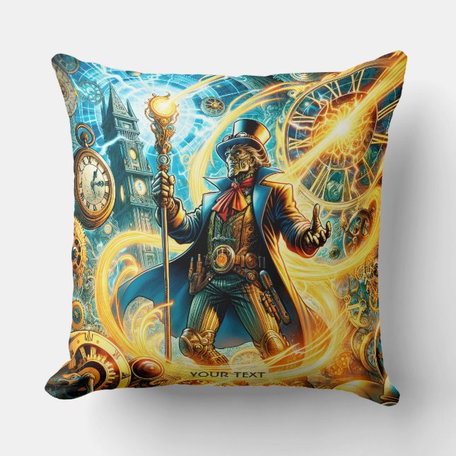 Cojín Decorativo Fantasy Cute Steampunk Time Wizard (Anverso)