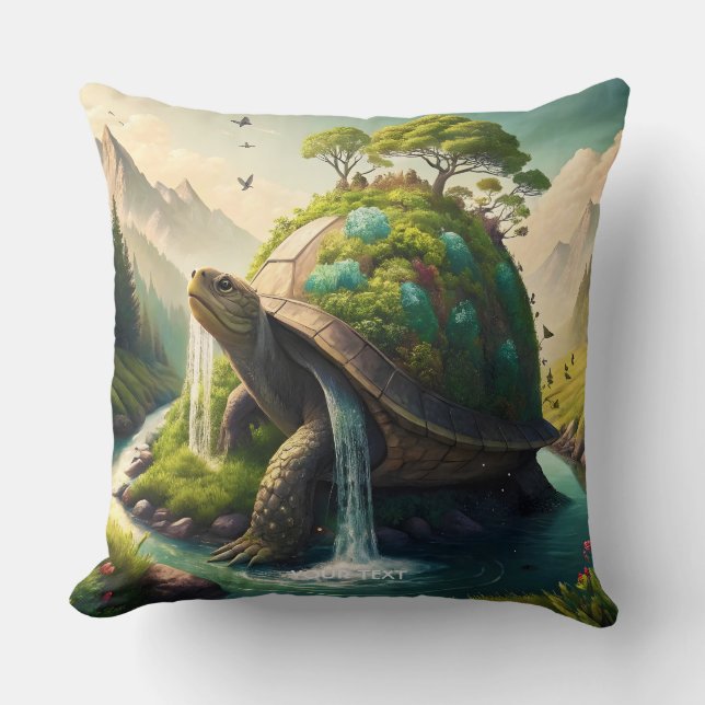 Cojín Decorativo Fantasy Cute Turte Waterfall Forest (Anverso)